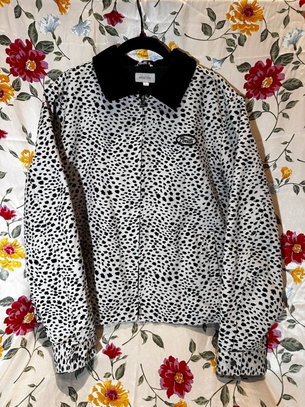 BRIXTON UTOPIA JACKET CORDUROY COLLAR WOMENS SIZE LARGE - BEIGE CHEETAH PRINT
